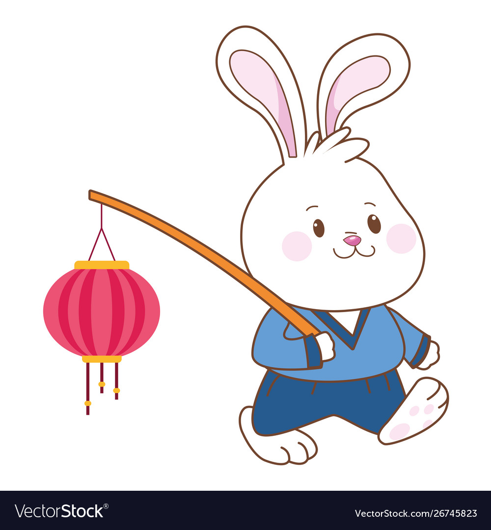 Mid autumn cute rabbit cartoon Royalty Free Vector Image