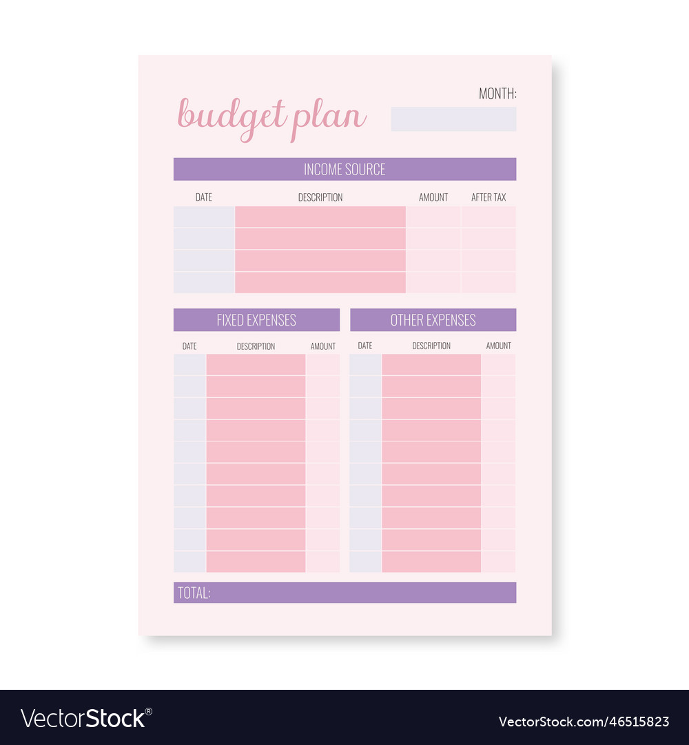 Monthly budget planner Royalty Free Vector Image