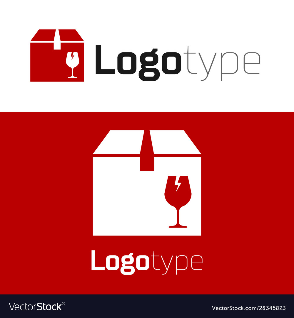 Red delivery package box with fragile content