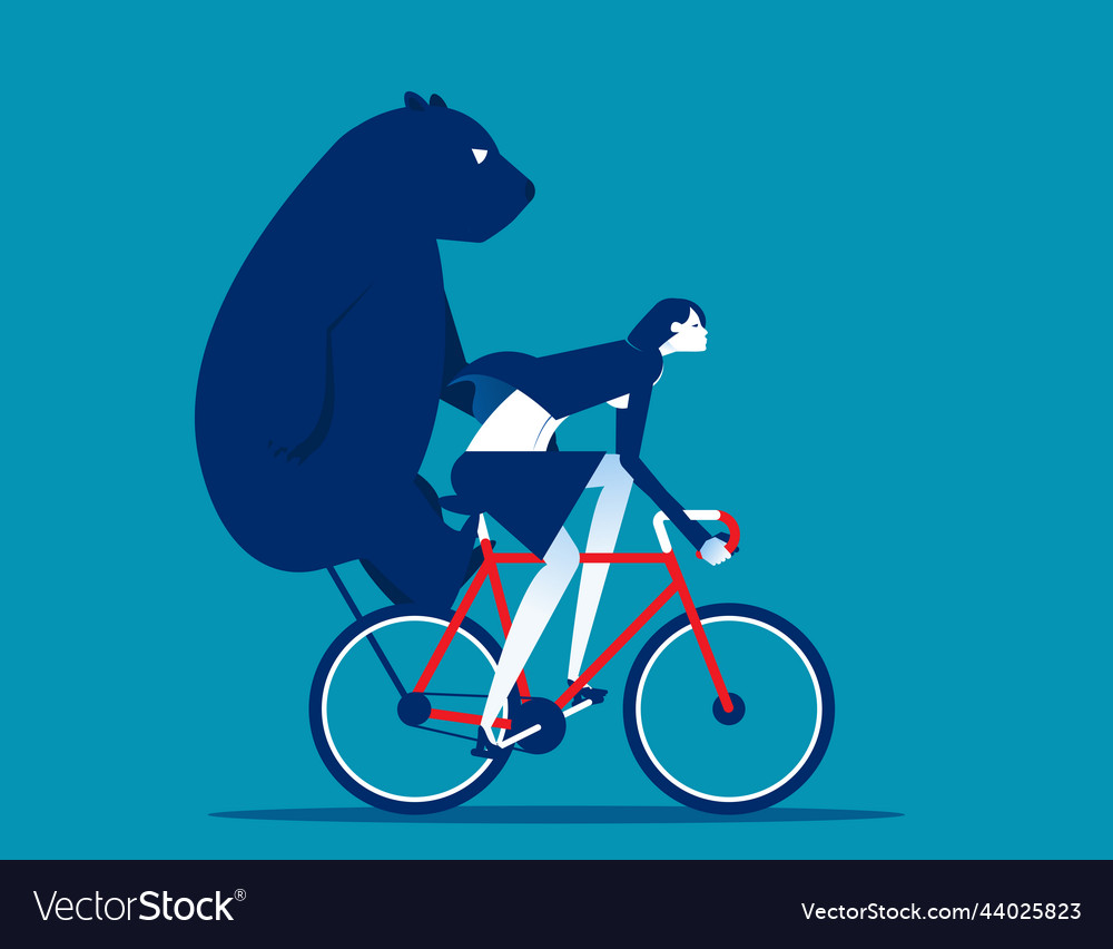 Riding a bicycle carrying bear behind Royalty Free Vector