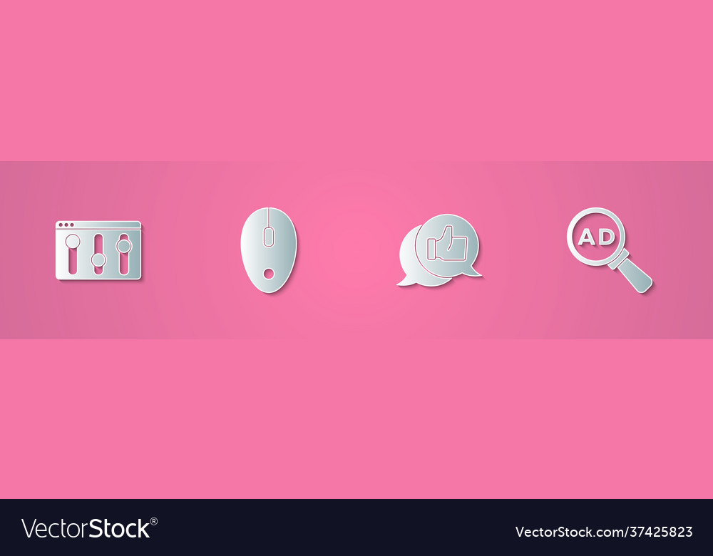 Set paper cut browser setting computer mouse vector image Set paper cut browser setting computer mouse