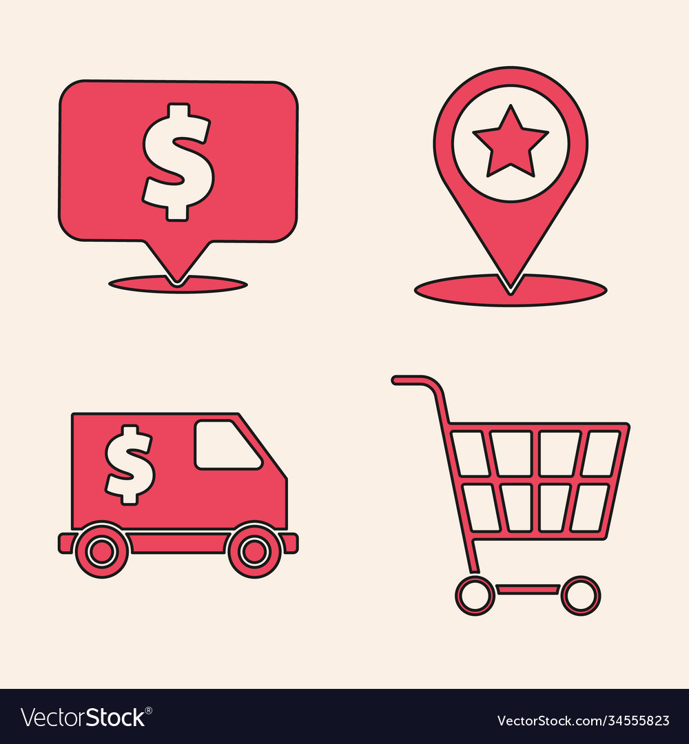 Set shopping cart speech bubble with dollar map vector image Set shopping cart speech bubble with dollar map