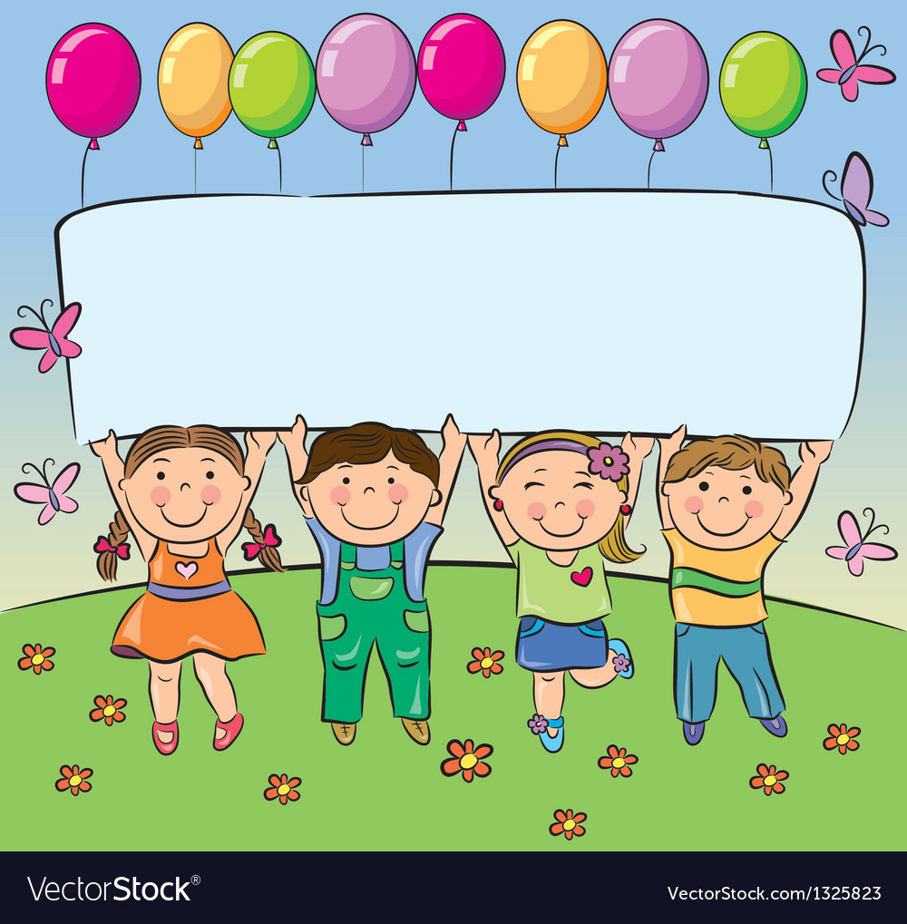 Summer Children Hold Blank Banner Royalty Free Vector Image