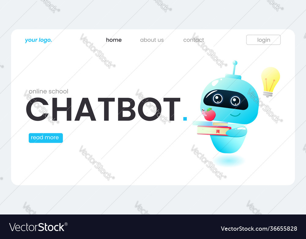 An online assistant bot on a landing page template vector image An online assistant bot on a landing page template