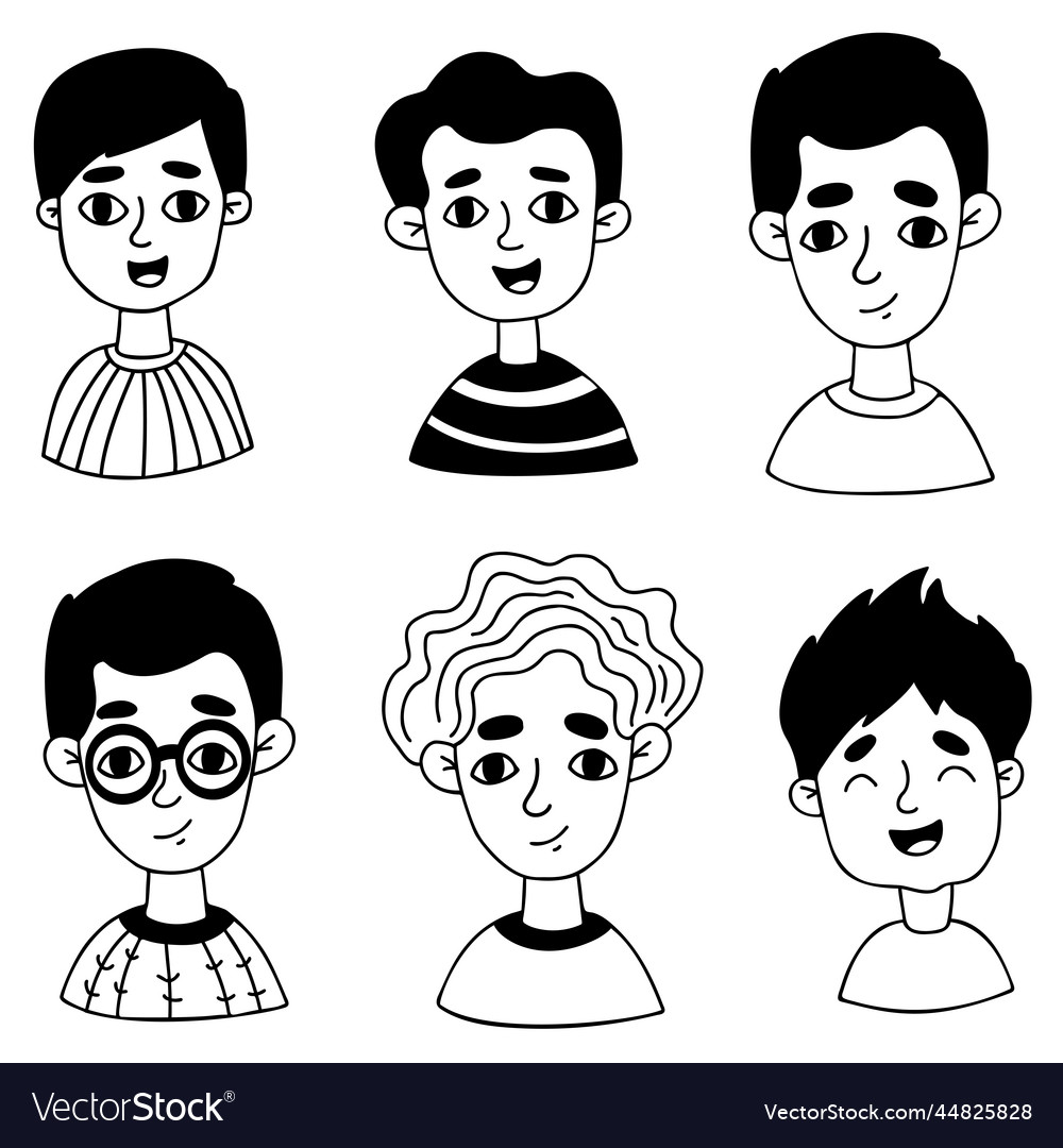 Collection portraits doodle cute cartoon kids