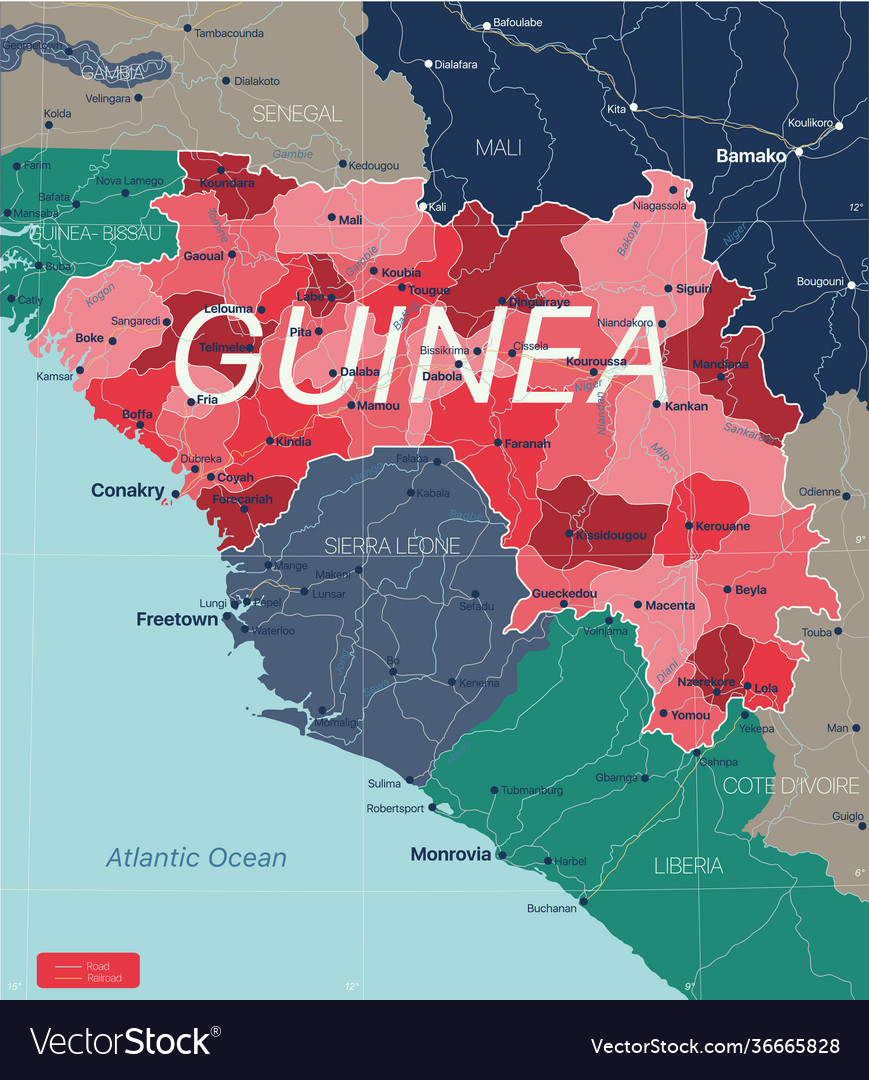 Guinea country detailed editable map Royalty Free Vector