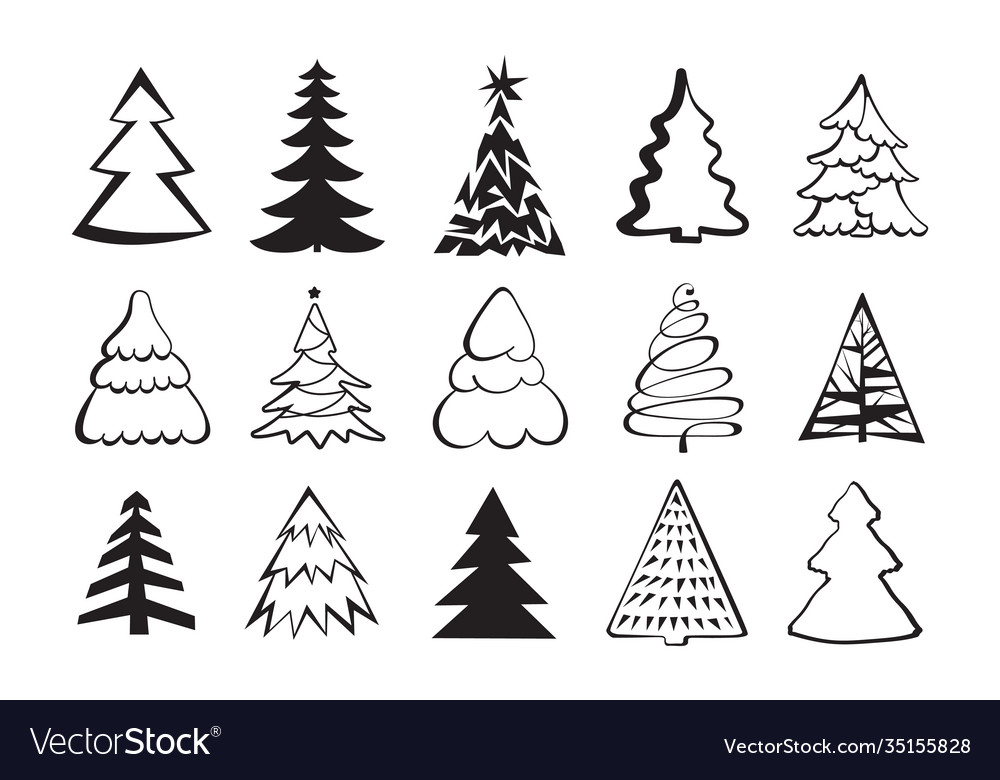 Hand drawn christmas tree icon set isolated Vector Image