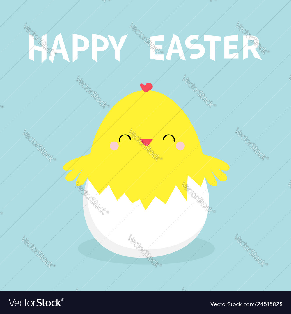 Happy easter chicken sitting inside egg shell Vector Image