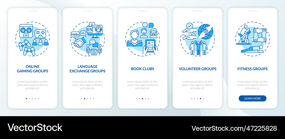 Micro communities blue onboarding mobile app Vector Image