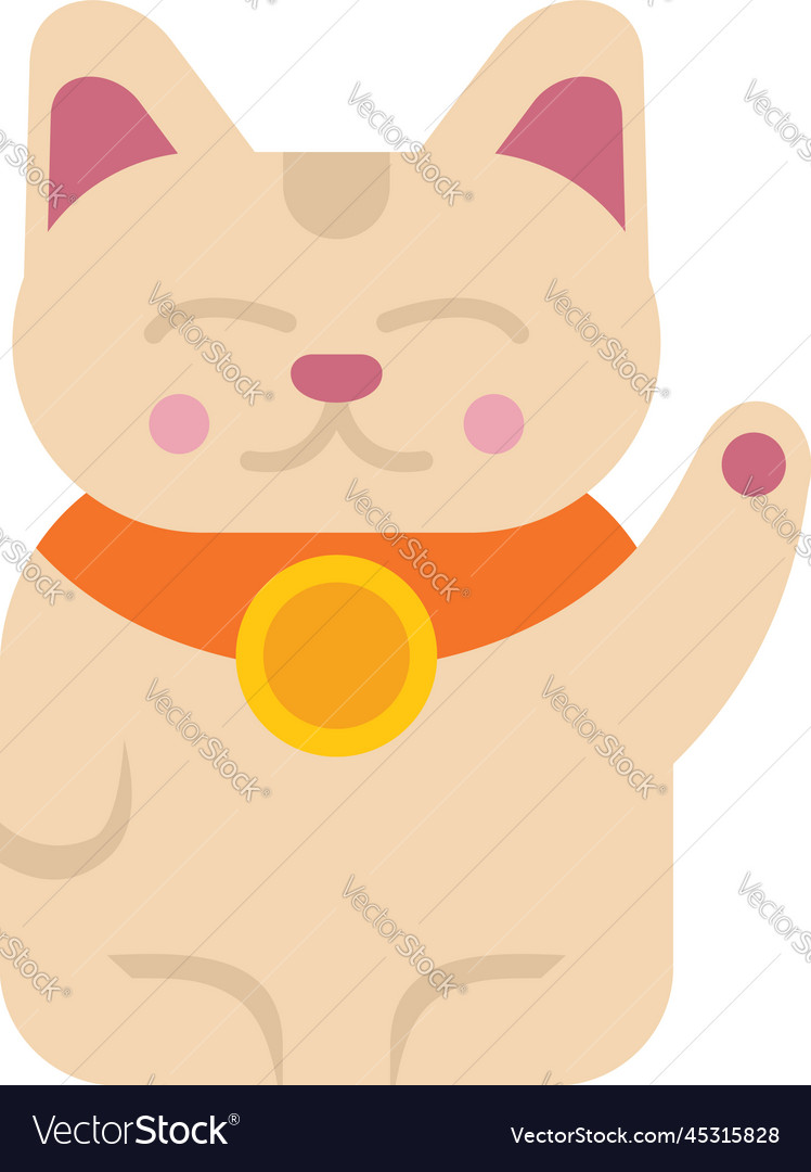 Funny lucky cat icon flat japan fortune Royalty Free Vector