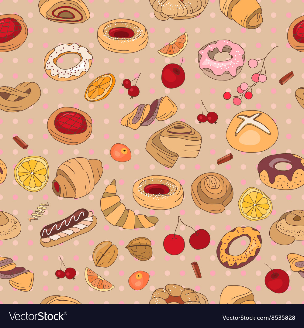 Seamless pattern with different pastry