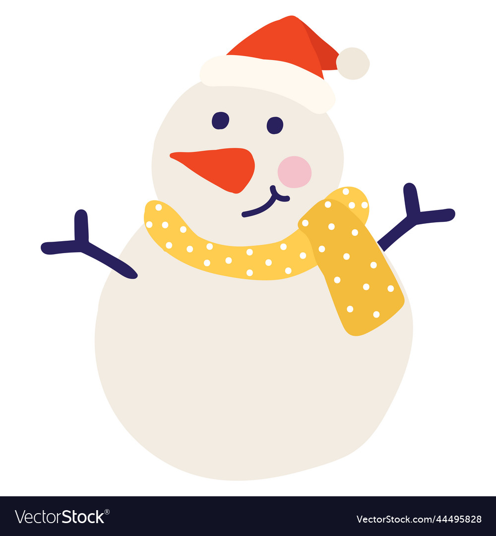 Smiling snowman with red hat isolate design