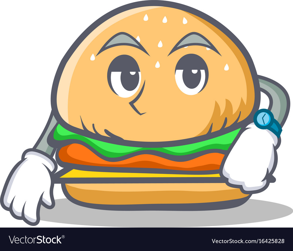 Waiting burger character fast food Royalty Free Vector Image