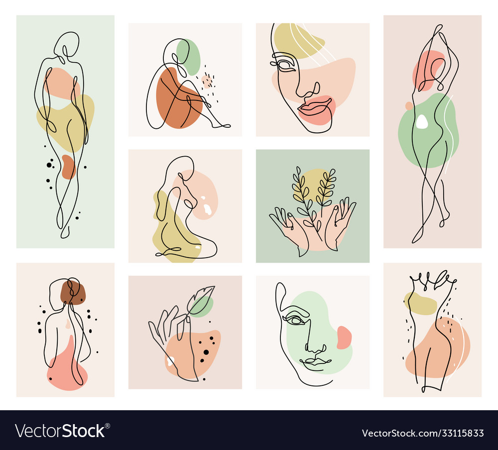 Abstrakte Frau Linie Kunst Set