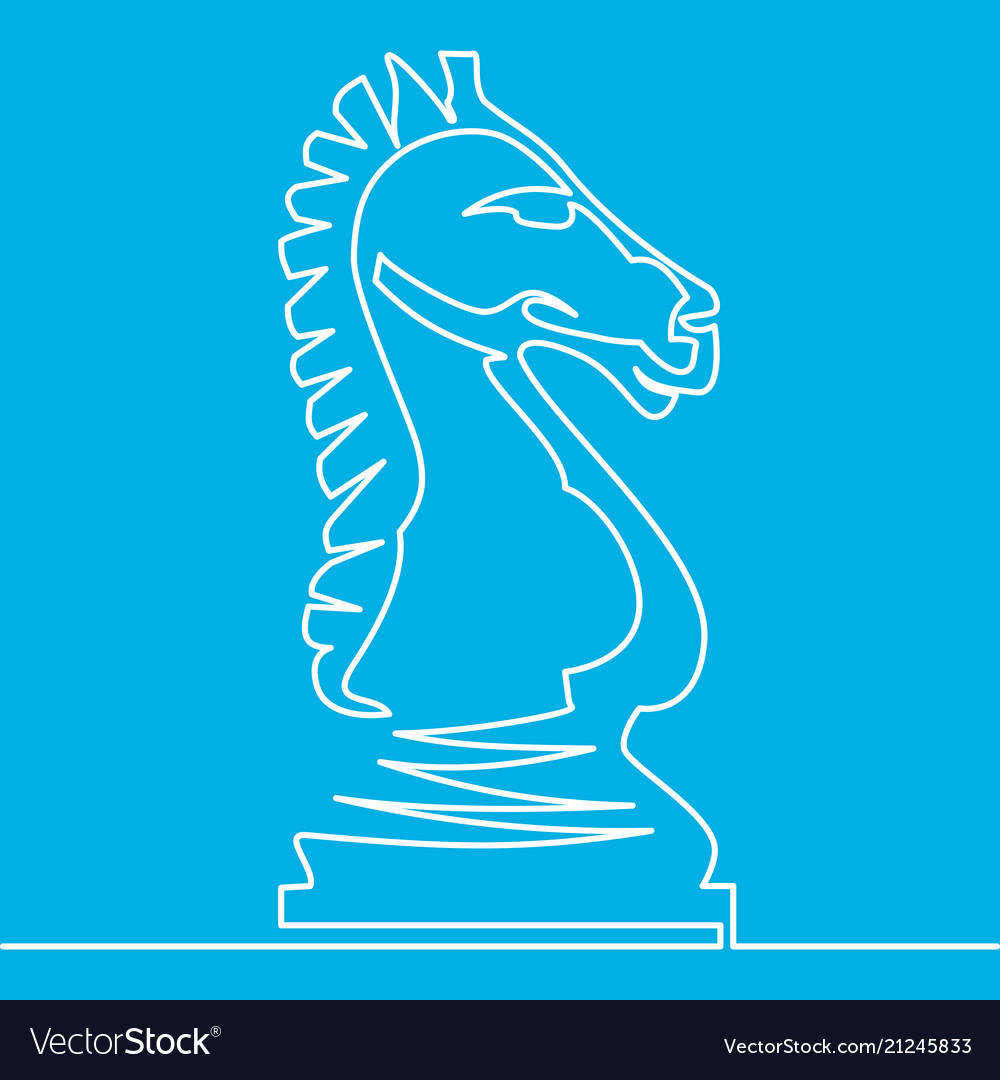 Chess knight continuous line drawing vector image Chess knight continuous line drawing