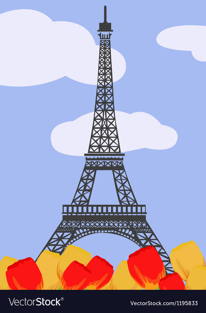 Eiffel Tower with Red Tulips