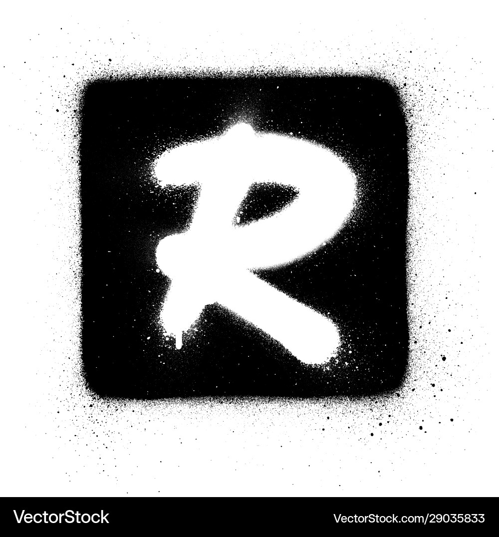 Graffiti R Font Sprayed In White Over Black Square