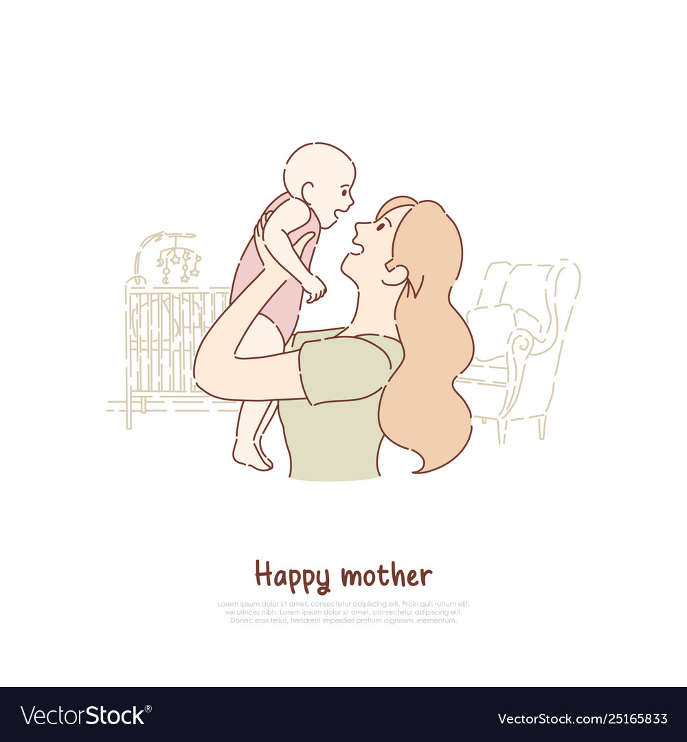 Happy mother holding newborn child Royalty Free Vector Image