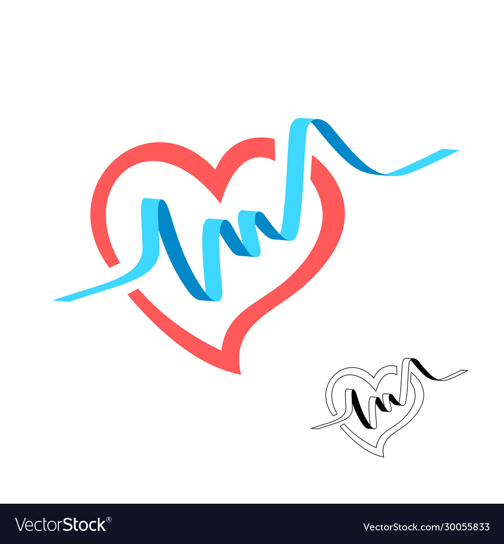 Heart shape with blue pulse beat wide line graph vector image Heart shape with blue pulse beat wide line graph