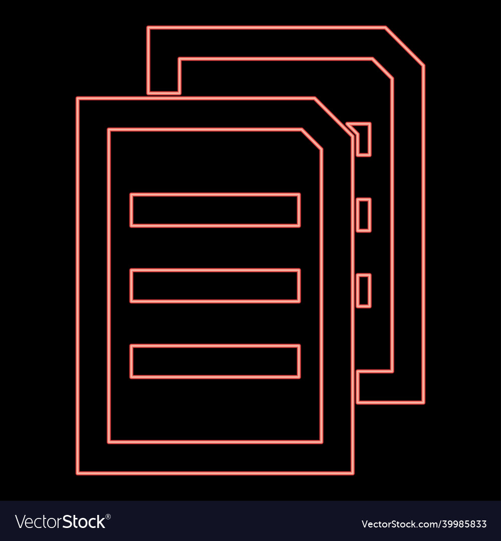Neon two sheets of document red color flat style