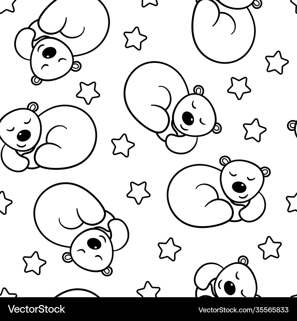 Seamless pattern with cute sleeping bear coloring Vector Image