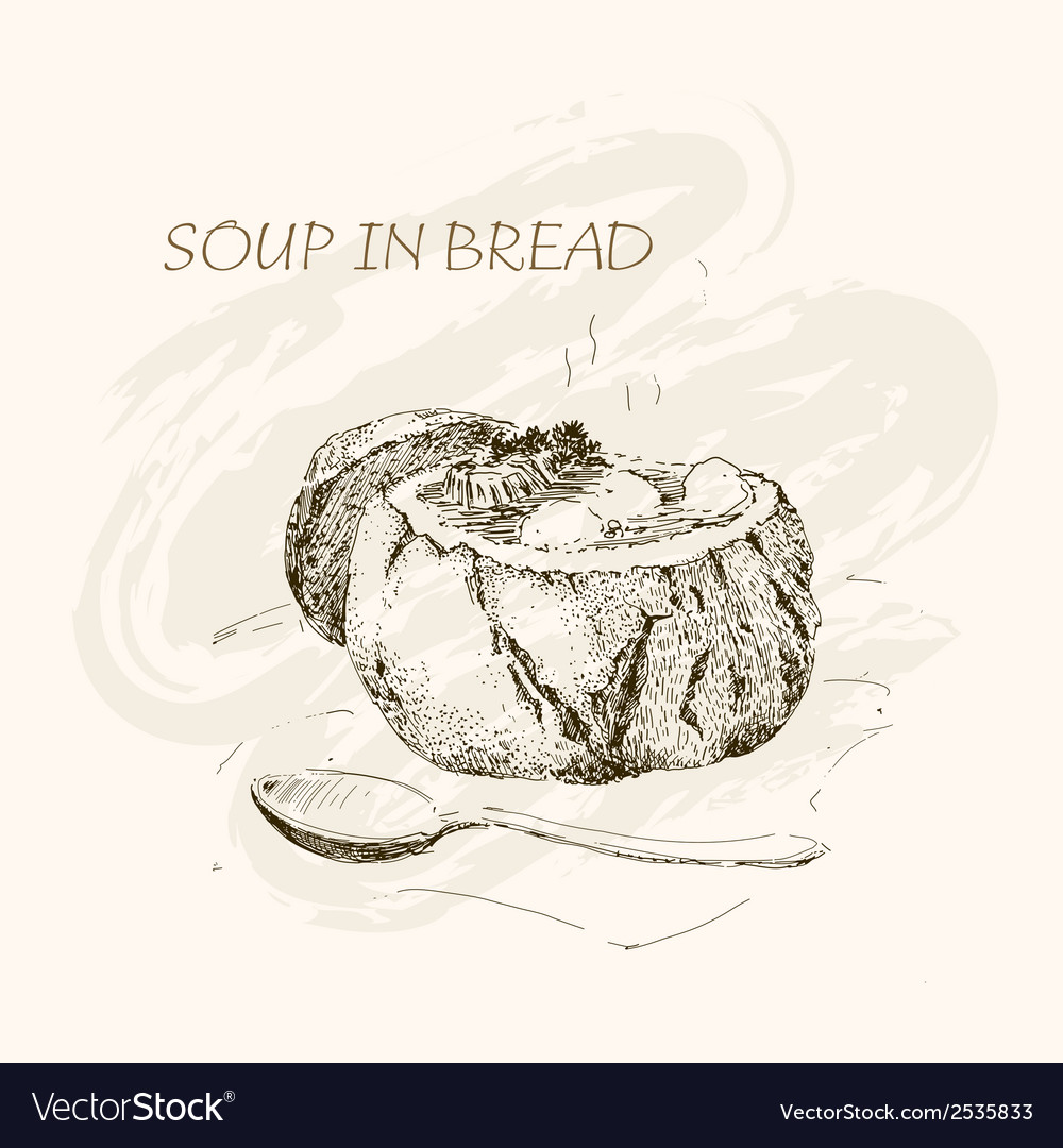 Soup in bread Royalty Free Vector Image - VectorStock