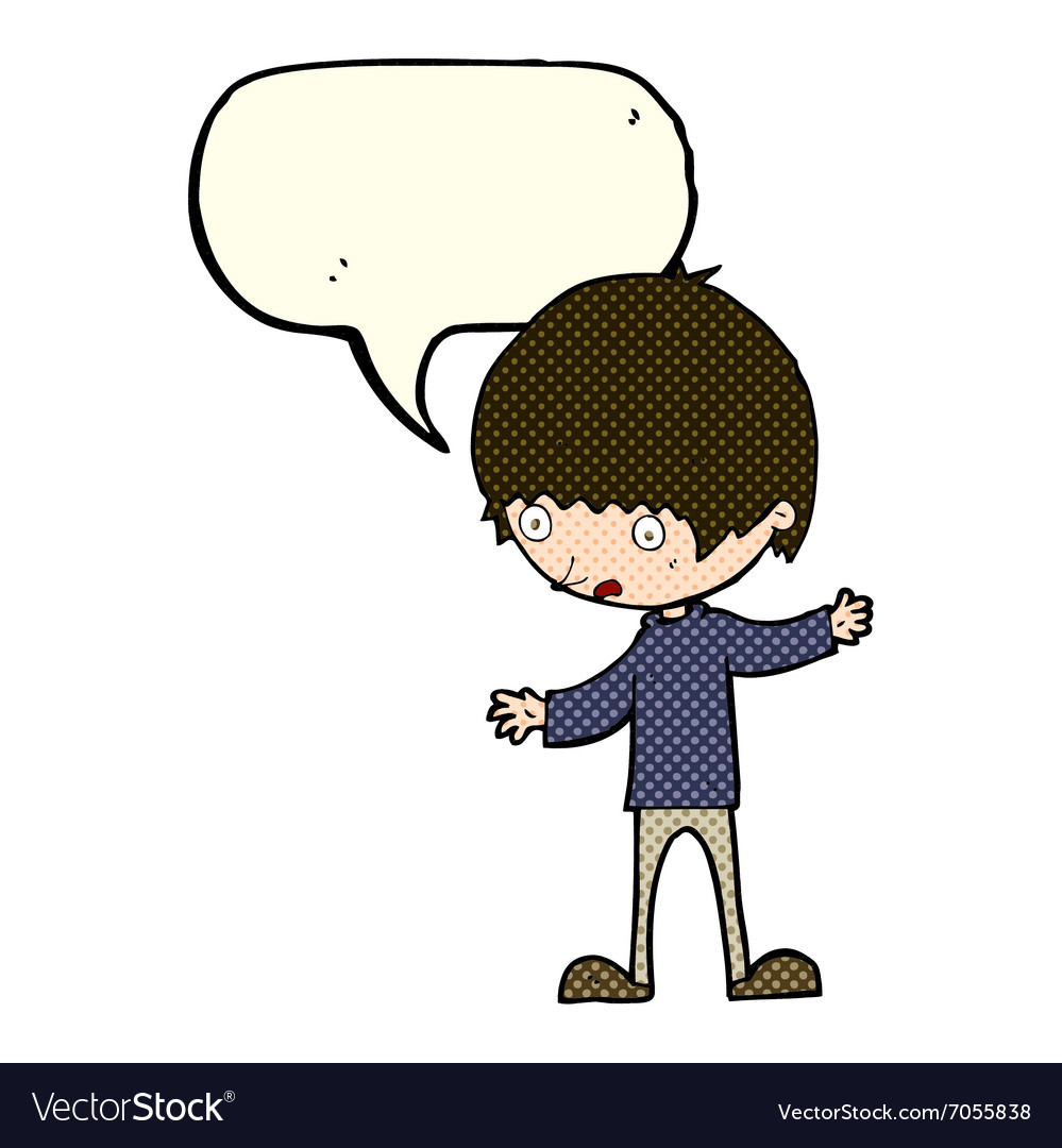 Cartoon boy with outstretched arms with speech Vector Image