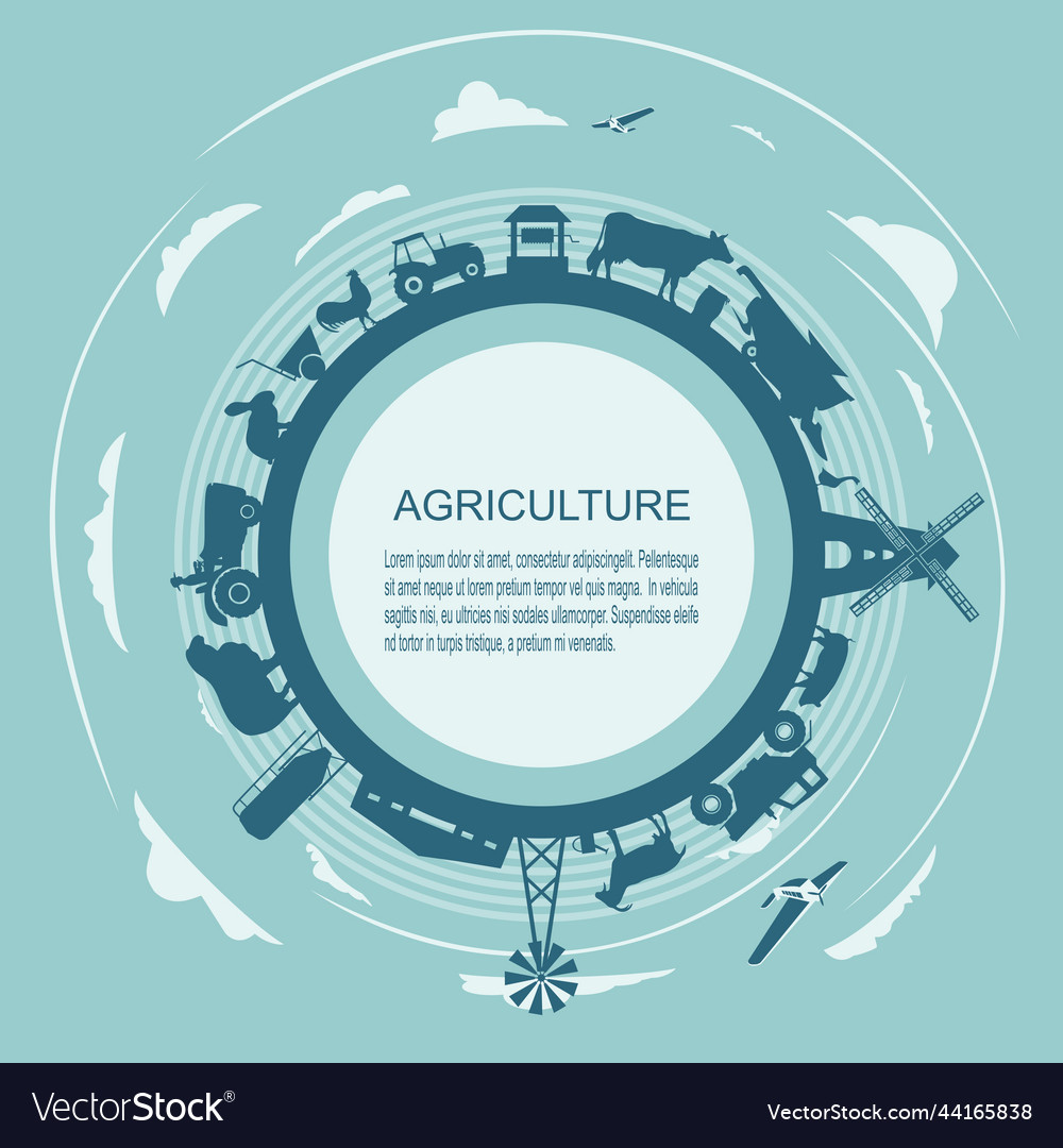 Circle with agricultural icons objects located