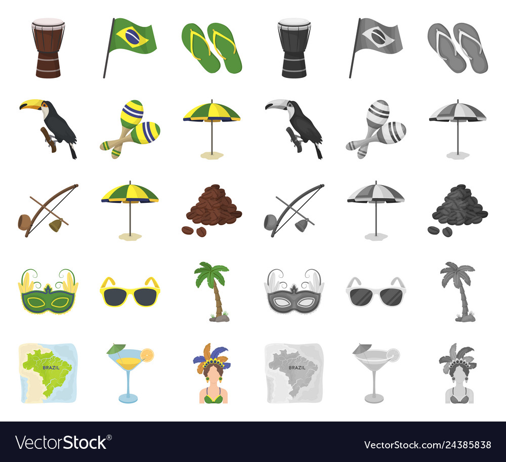 Country brazil cartoonmono icons in set