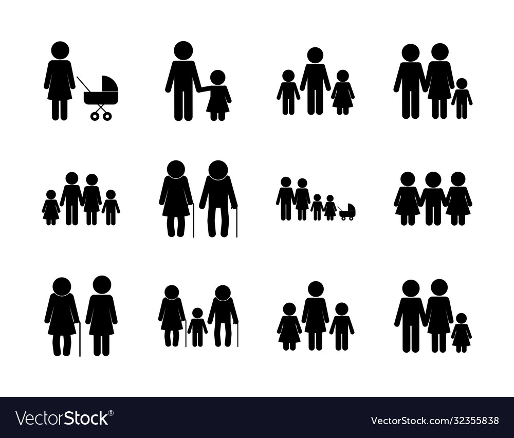 Family avatars silhouette style icon set