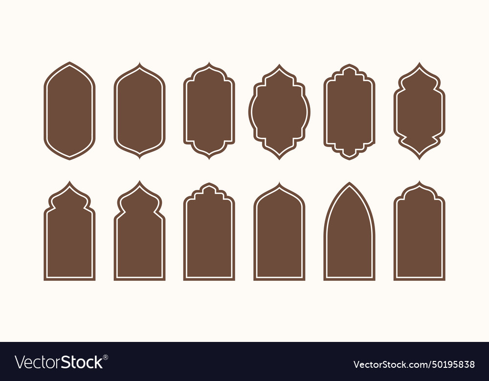 Islamic window silhouette collection Royalty Free Vector