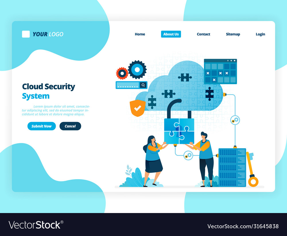 Landing page template cloud computing security vector image Landing page template cloud computing security