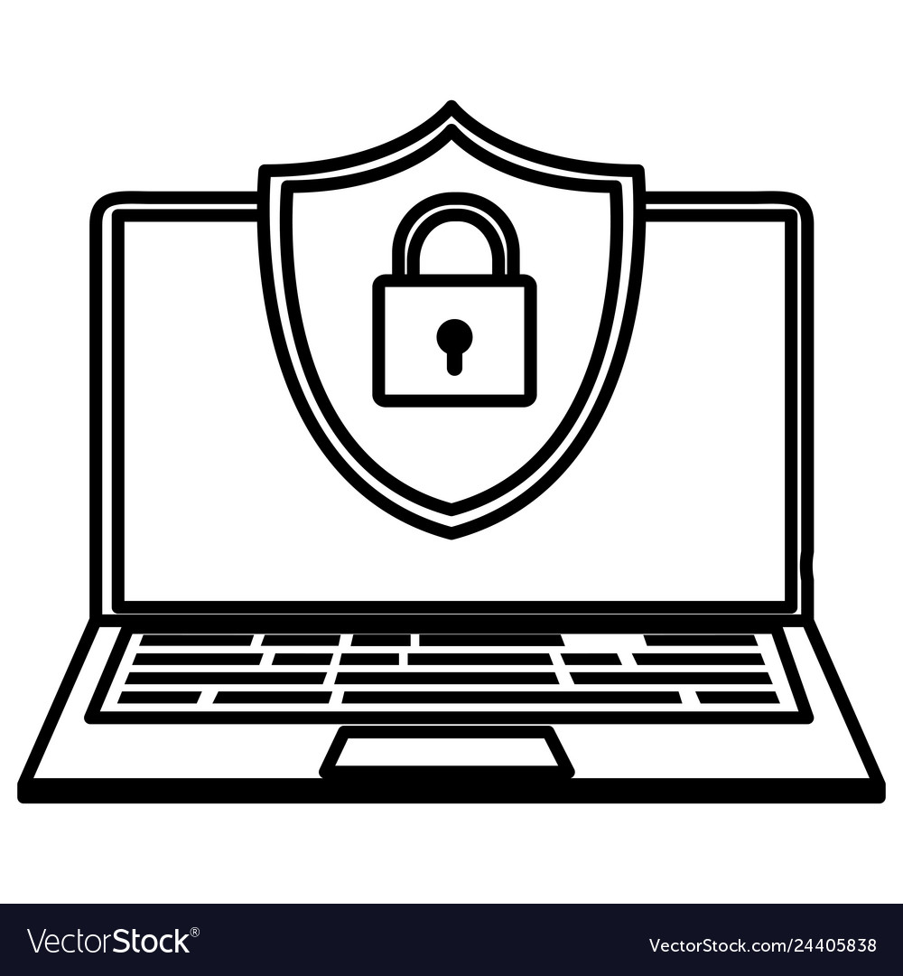 Laptop computer with shield and padlock