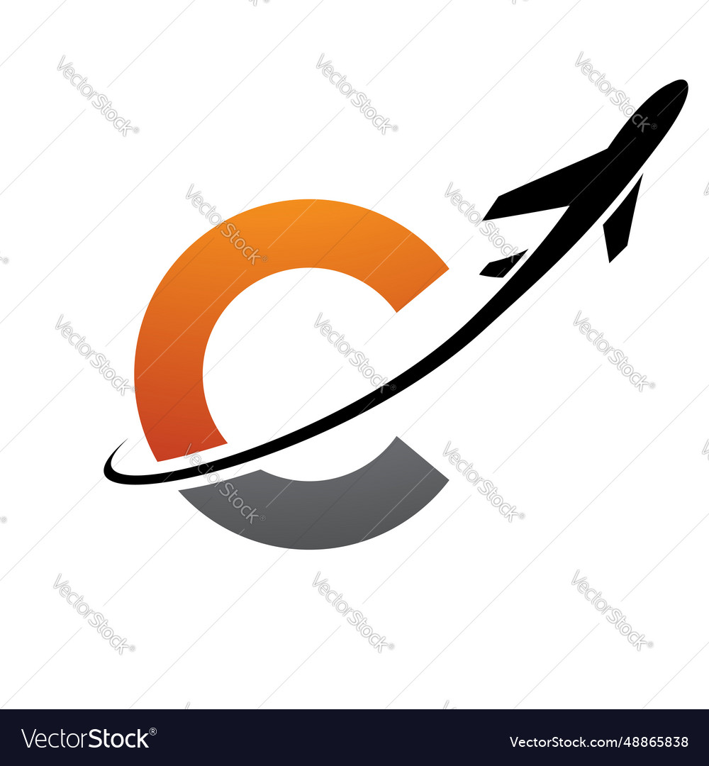 Orange and black lowercase letter c icon