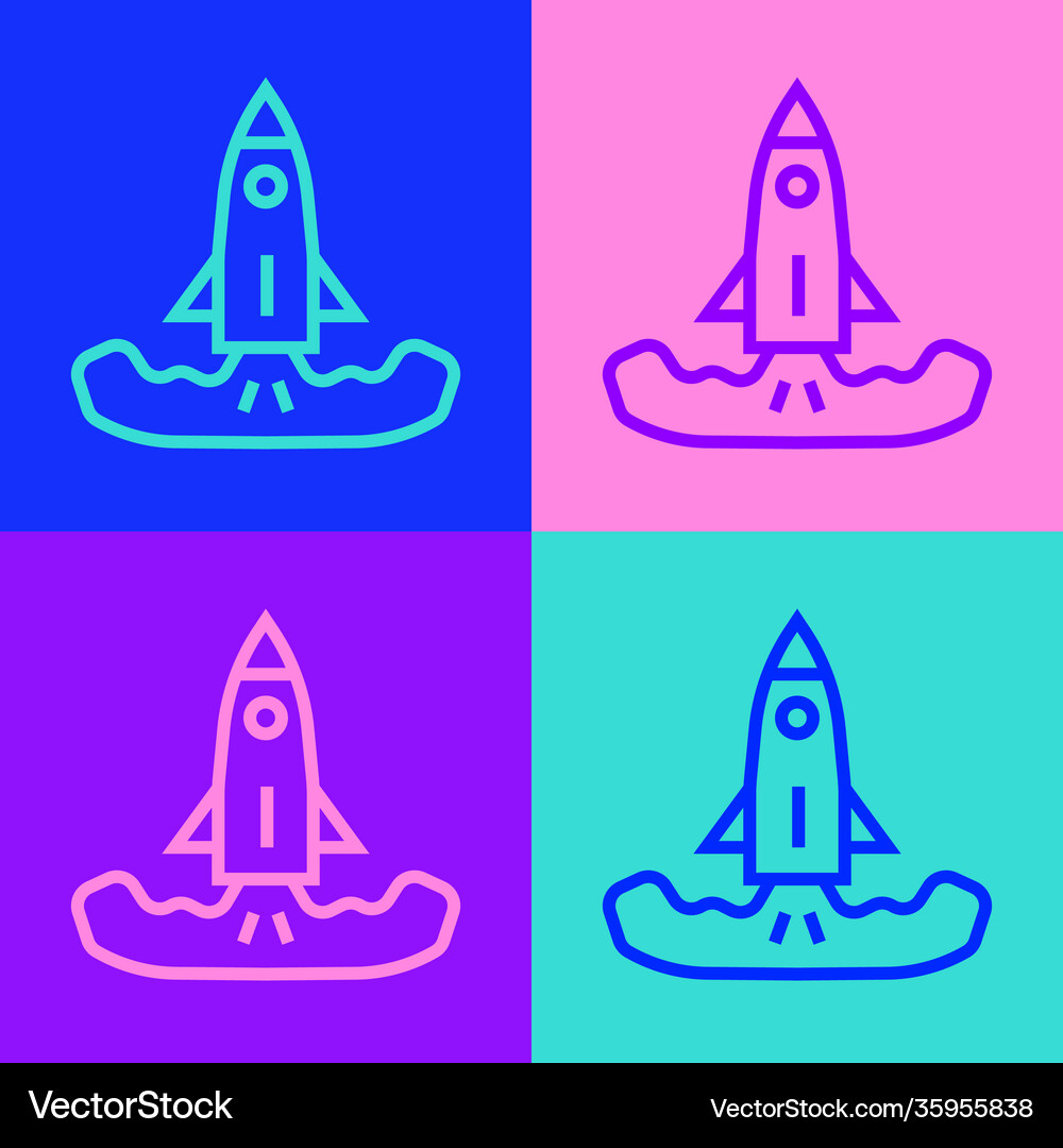 Pop art line rocket icon isolated on color Vector Image