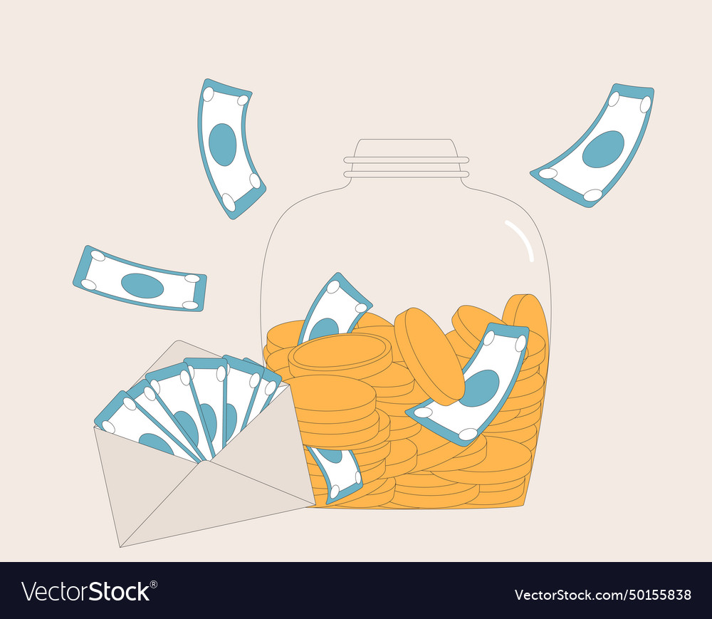 Savings concept glass money jar moneybox Vector Image