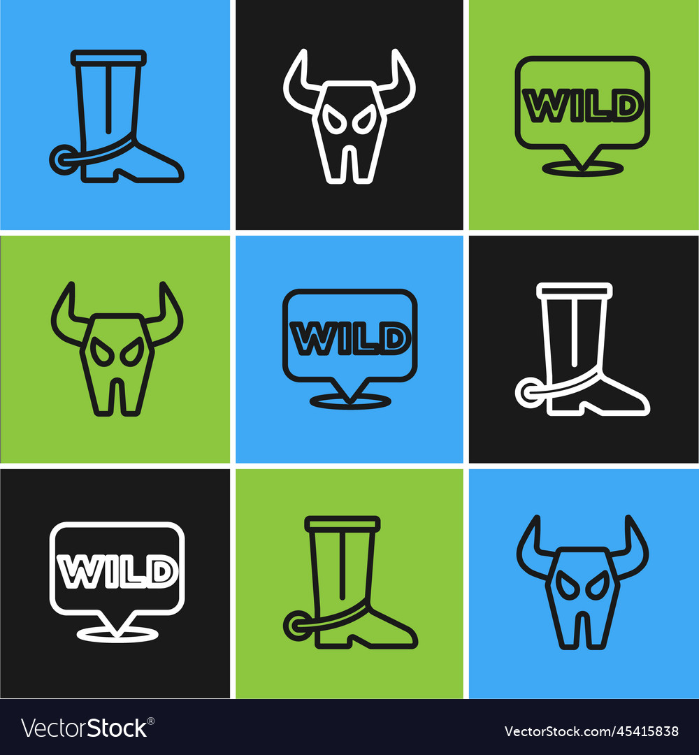 Set line cowboy boot pointer to wild west vector image Set line cowboy boot pointer to wild west