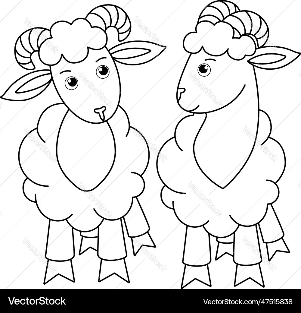 Two cute rams - linear picture for coloring Vector Image