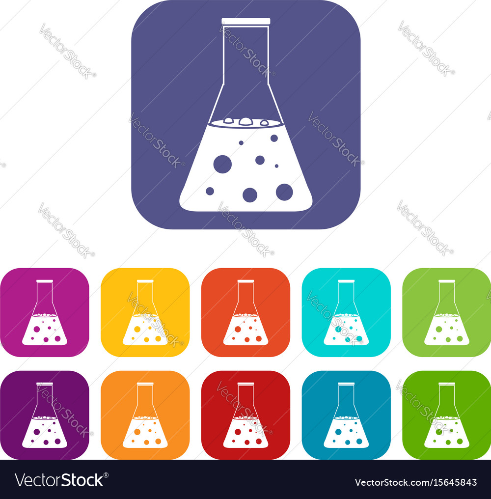 Chemical flask icons set flat Royalty Free Vector Image