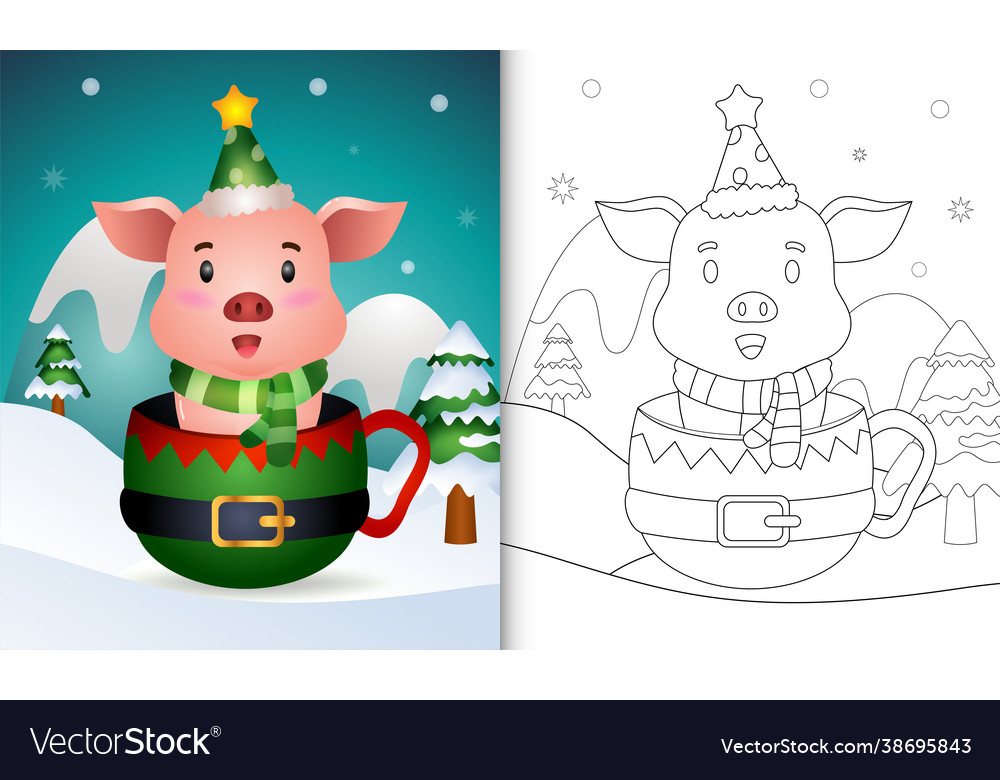 Coloring book with a cute pig christmas Royalty Free Vector