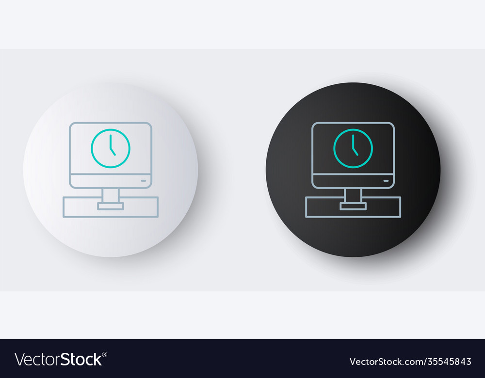 Line computer monitor time icon isolated on grey vector image Line computer monitor time icon isolated on grey