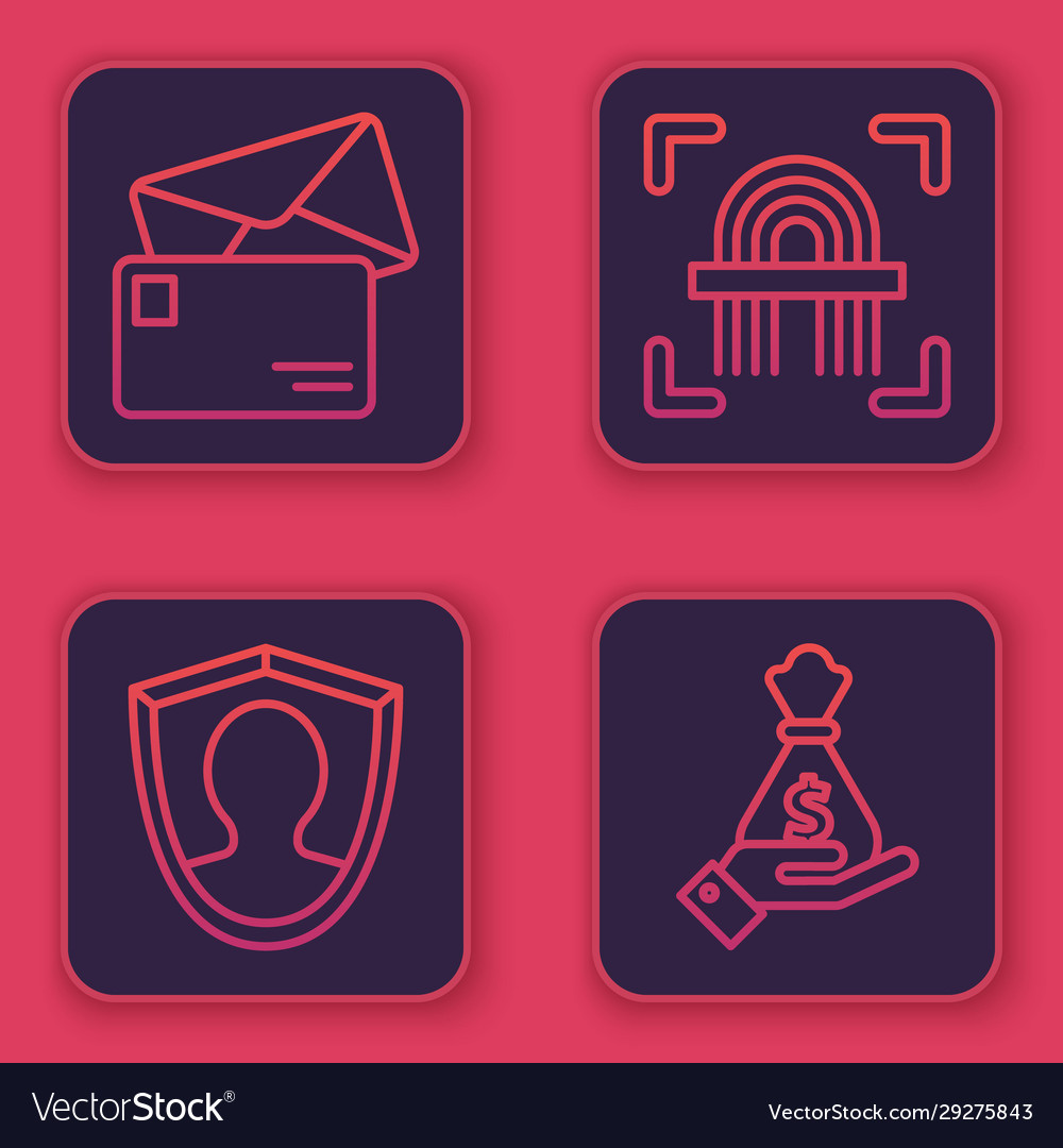 Set line envelope user protection fingerprint vector image Set line envelope user protection fingerprint