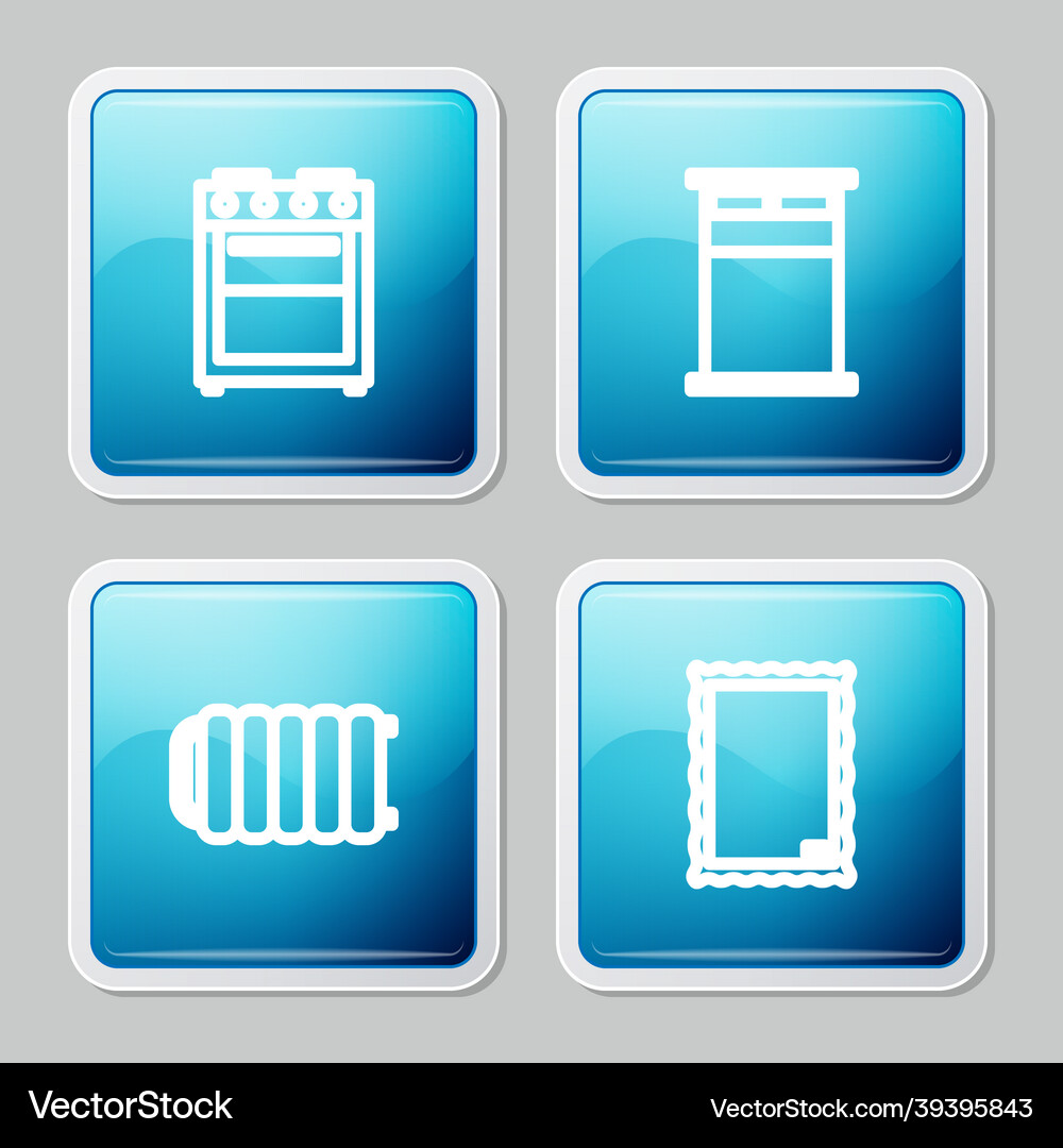Set line oven big bed heating radiator Royalty Free Vector