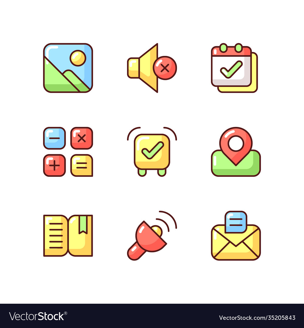 Smartphone interface rgb color icons set vector image Smartphone interface rgb color icons set