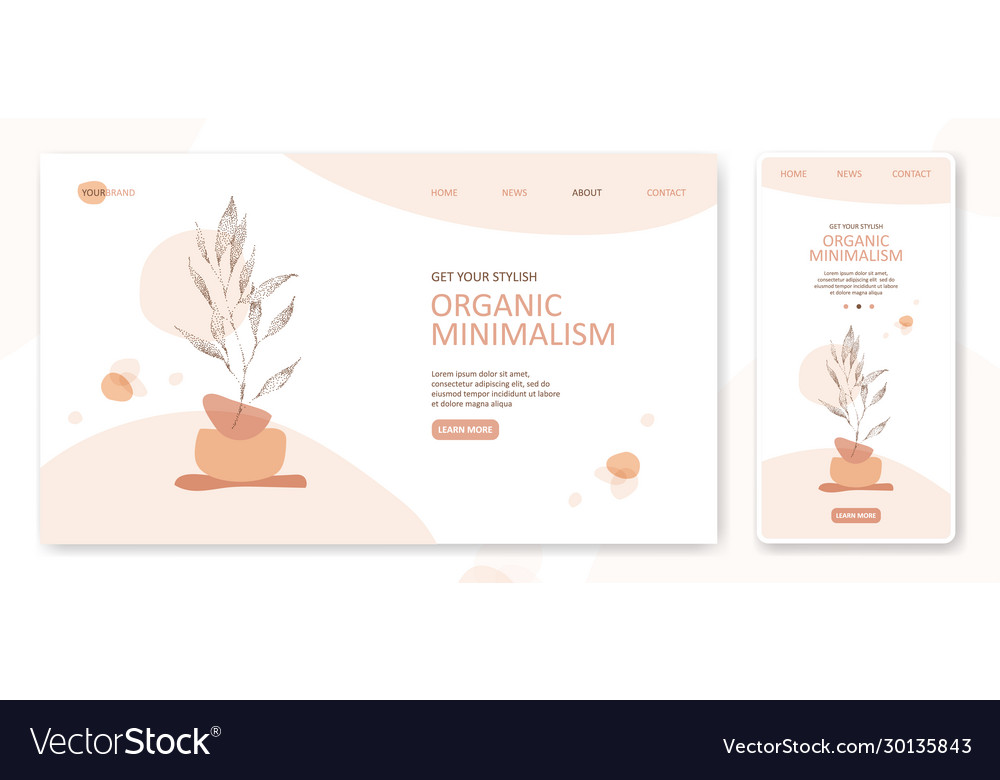 White landing page organic design abstract