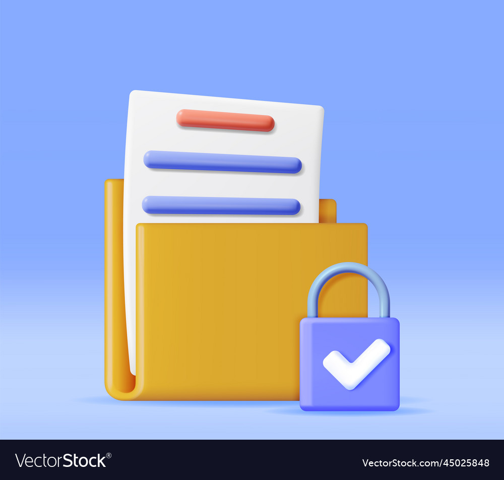 3d document folder with padlock