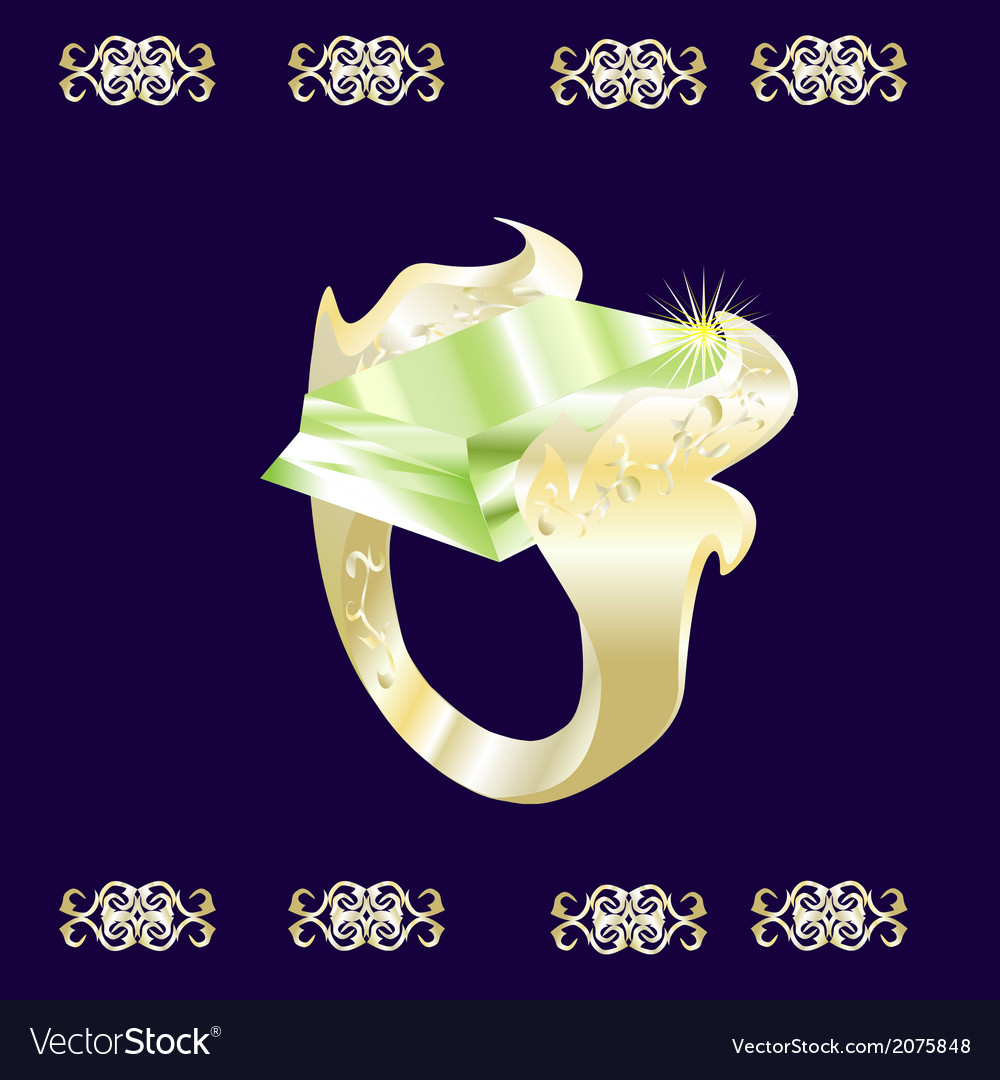 A gold ring with green stone