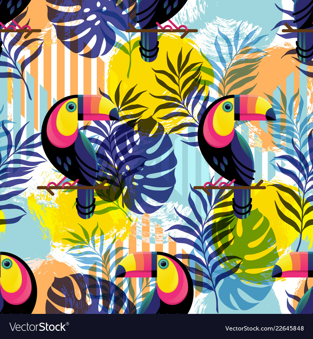 Botanical seamless pattern with toucan