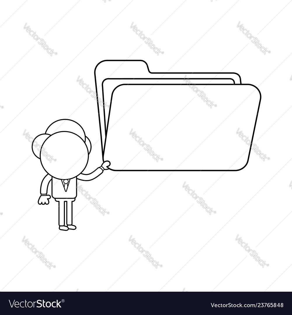 Businessman character holding open file folder vector image Businessman character holding open file folder