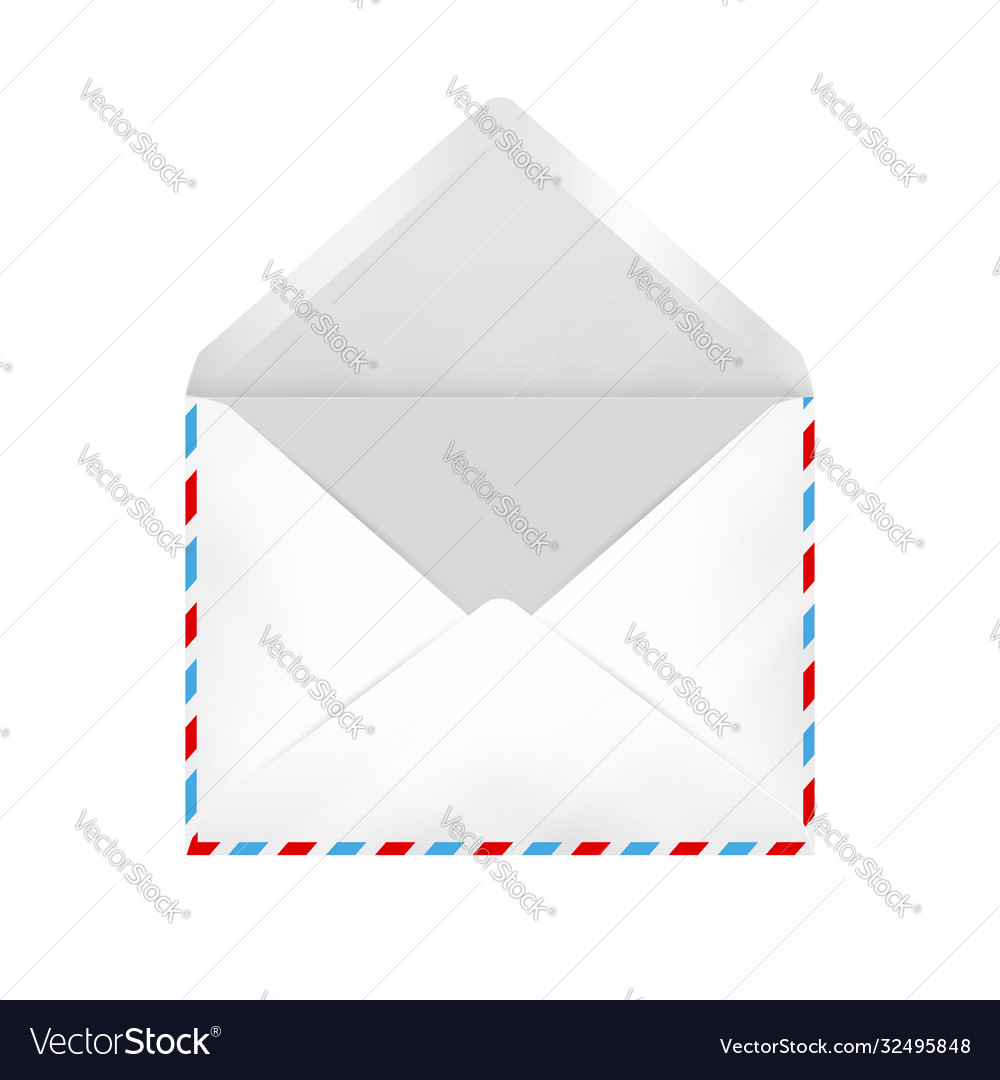 Empty white open envelope with airmail border vector image Empty white open envelope with airmail border